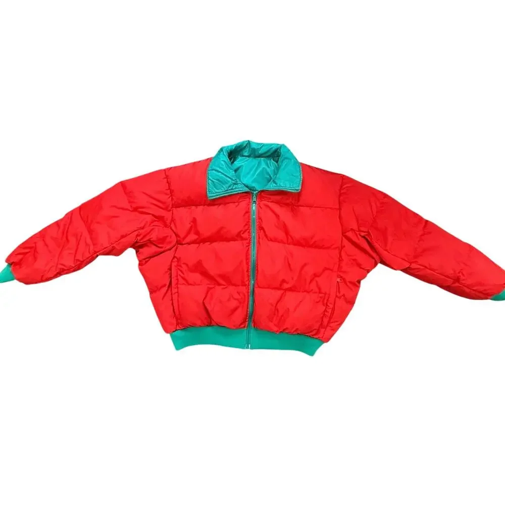 Vintage Columbia Reversible Duck Down Puffer Jacket Teal Red